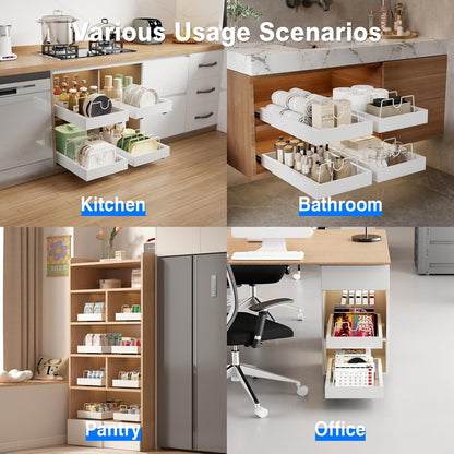 2 Pack Pull Out Cabinet Organizer, Slide Out Drawers for Cabinets, Peel and Stick, Heavy Duty Shelves for Kitchen, Cupboard, Pantry, Bathroom (16.5"D*11.8"W*3.94"H-Black)