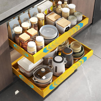 2 Pack Pull Out Cabinet Organizer, Slide Out Drawers for Cabinets, Peel and Stick, Heavy Duty Shelves for Kitchen, Cupboard, Pantry, Bathroom (16.5"D*11.8"W*3.94"H-Black)