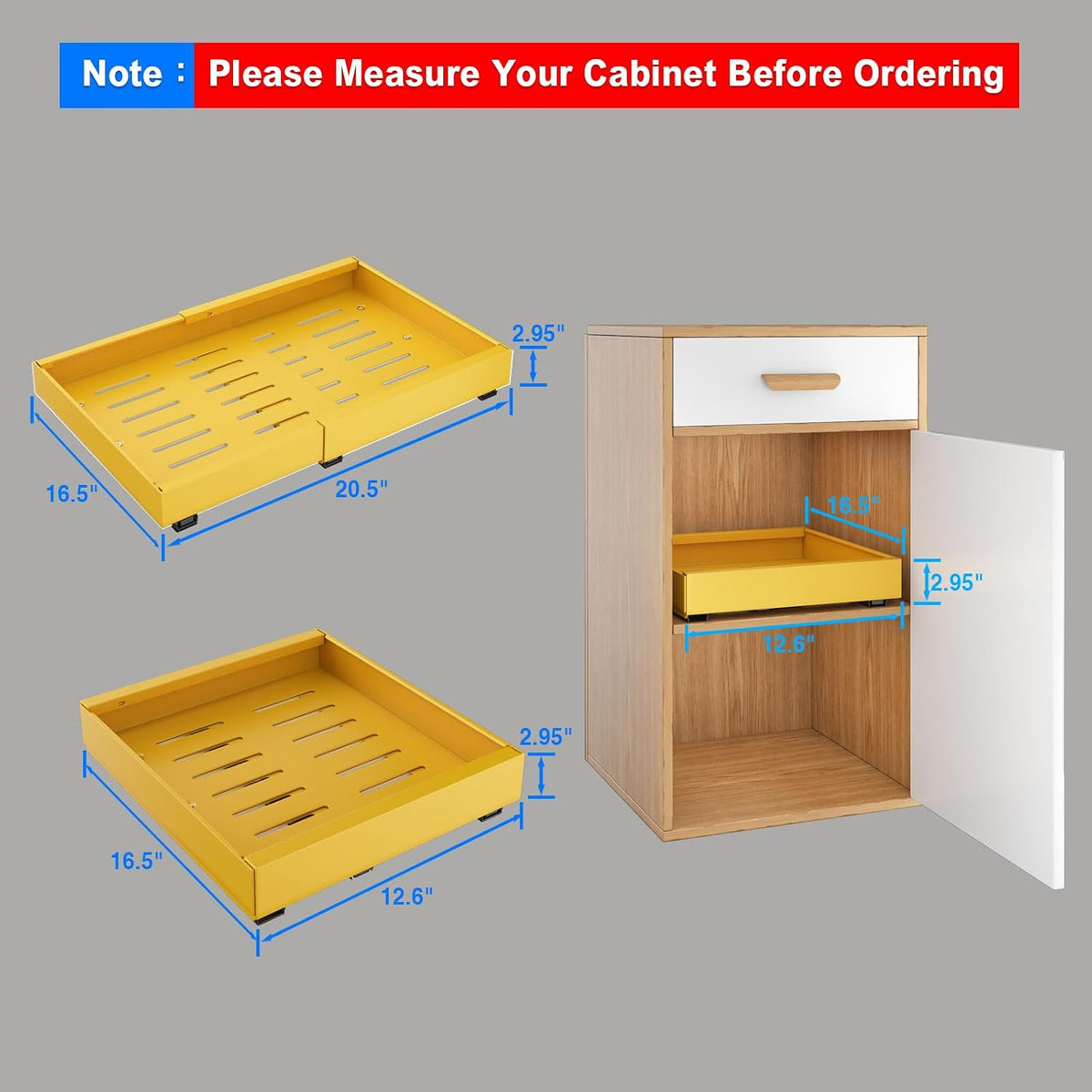 2 Pack Pull Out Cabinet Organizer, Slide Out Drawers for Cabinets, Peel and Stick, Heavy Duty Shelves for Kitchen, Cupboard, Pantry, Bathroom (16.5"D*11.8"W*3.94"H-Black)
