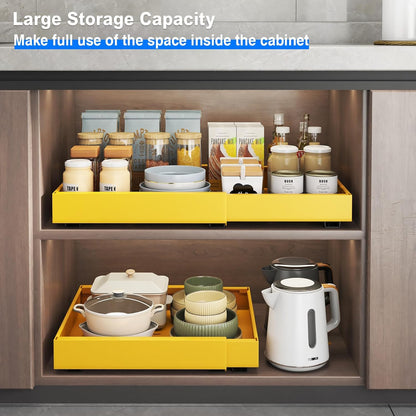 2 Pack Pull Out Cabinet Organizer, Slide Out Drawers for Cabinets, Peel and Stick, Heavy Duty Shelves for Kitchen, Cupboard, Pantry, Bathroom (16.5"D*11.8"W*3.94"H-Black)
