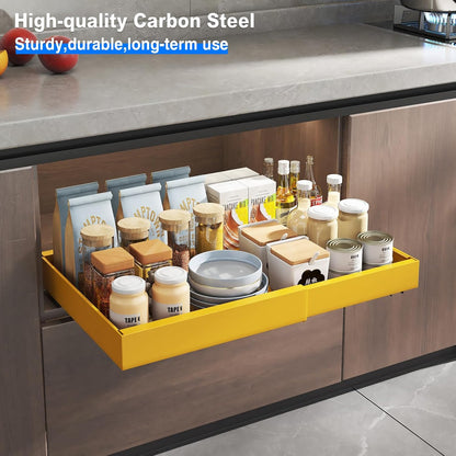 2 Pack Pull Out Cabinet Organizer, Slide Out Drawers for Cabinets, Peel and Stick, Heavy Duty Shelves for Kitchen, Cupboard, Pantry, Bathroom (16.5"D*11.8"W*3.94"H-Black)