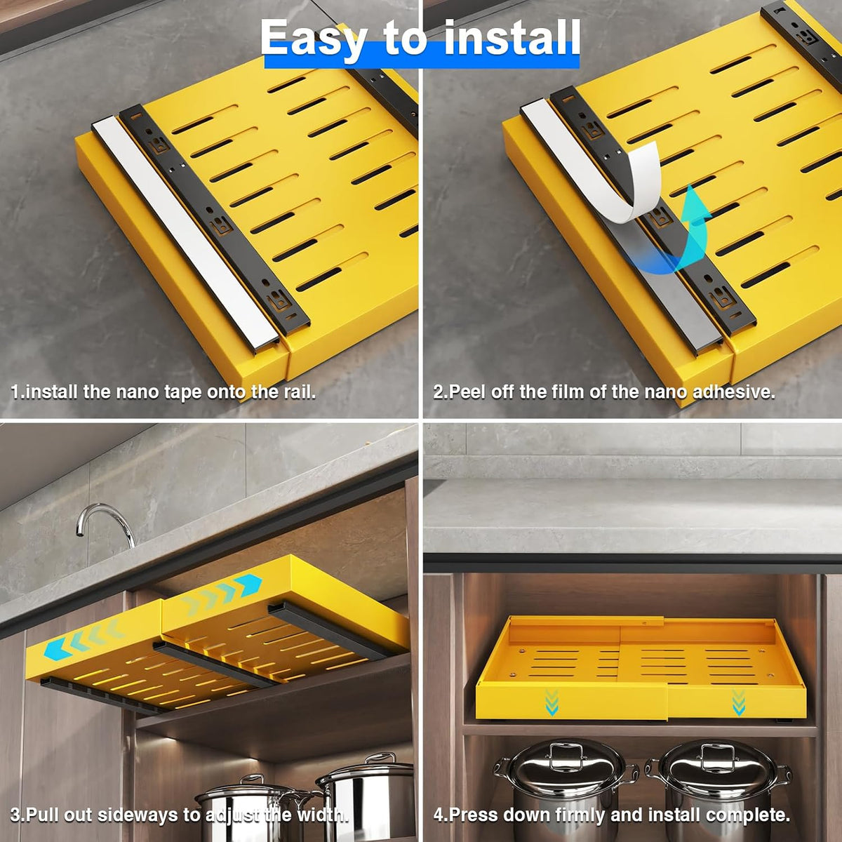 2 Pack Pull Out Cabinet Organizer, Slide Out Drawers for Cabinets, Peel and Stick, Heavy Duty Shelves for Kitchen, Cupboard, Pantry, Bathroom (16.5"D*11.8"W*3.94"H-Black)
