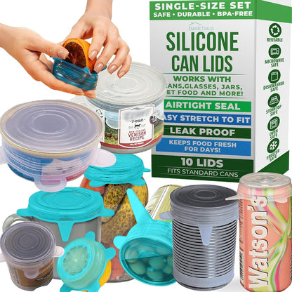 Reusable Silicone Stretch Lids for Food Storage in Fridge - Elastic Heat-Resistant Bowl Covers, Cups, Cans, Jars - Universal Food Grade Lid for Round and Rectangle Containers - Dishwasher Safe -7 Pack