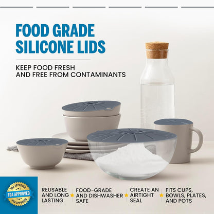Reusable Silicone Stretch Lids for Food Storage in Fridge - Elastic Heat-Resistant Bowl Covers, Cups, Cans, Jars - Universal Food Grade Lid for Round and Rectangle Containers - Dishwasher Safe -7 Pack