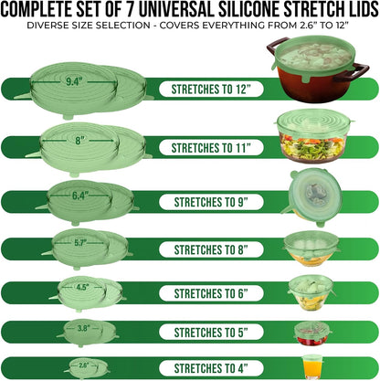 Reusable Silicone Stretch Lids for Food Storage in Fridge - Elastic Heat-Resistant Bowl Covers, Cups, Cans, Jars - Universal Food Grade Lid for Round and Rectangle Containers - Dishwasher Safe -7 Pack