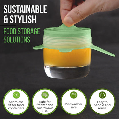 Reusable Silicone Stretch Lids for Food Storage in Fridge - Elastic Heat-Resistant Bowl Covers, Cups, Cans, Jars - Universal Food Grade Lid for Round and Rectangle Containers - Dishwasher Safe -7 Pack