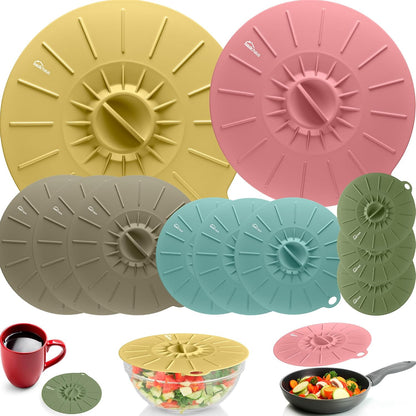 Reusable Silicone Stretch Lids for Food Storage in Fridge - Elastic Heat-Resistant Bowl Covers, Cups, Cans, Jars - Universal Food Grade Lid for Round and Rectangle Containers - Dishwasher Safe -7 Pack