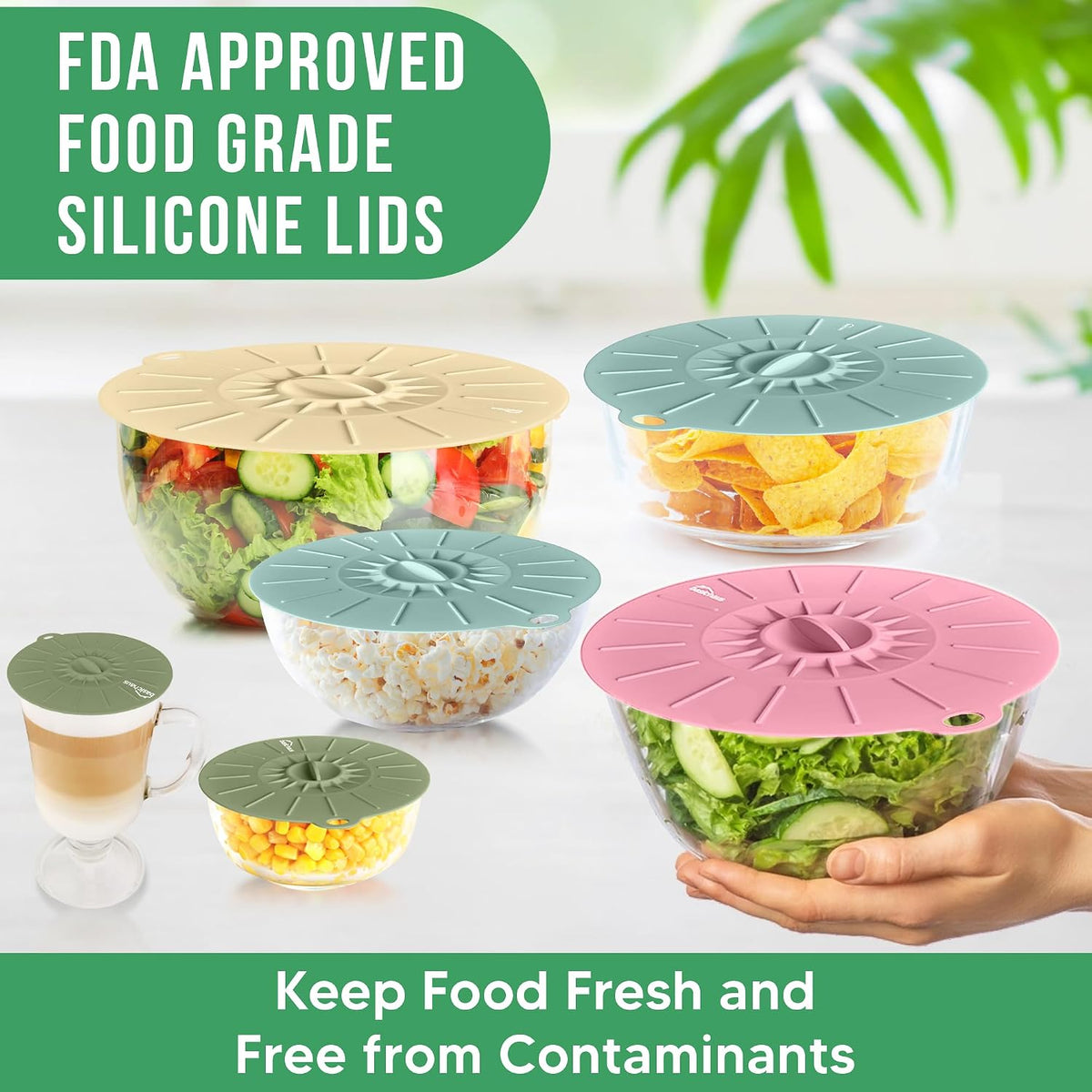 Reusable Silicone Stretch Lids for Food Storage in Fridge - Elastic Heat-Resistant Bowl Covers, Cups, Cans, Jars - Universal Food Grade Lid for Round and Rectangle Containers - Dishwasher Safe -7 Pack