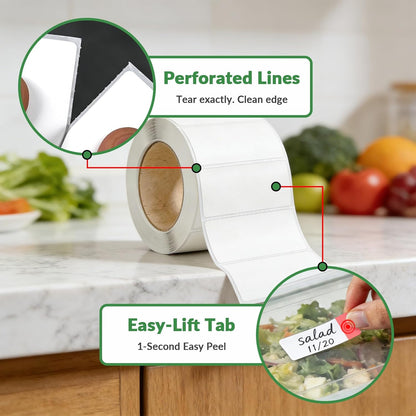 700 PCS Blank Removable Freezer Labels - Food Labels with Perforated Lines, for Meal Prep Containers (4/5" x 2", 2 Rolls, 350 Count/Roll)