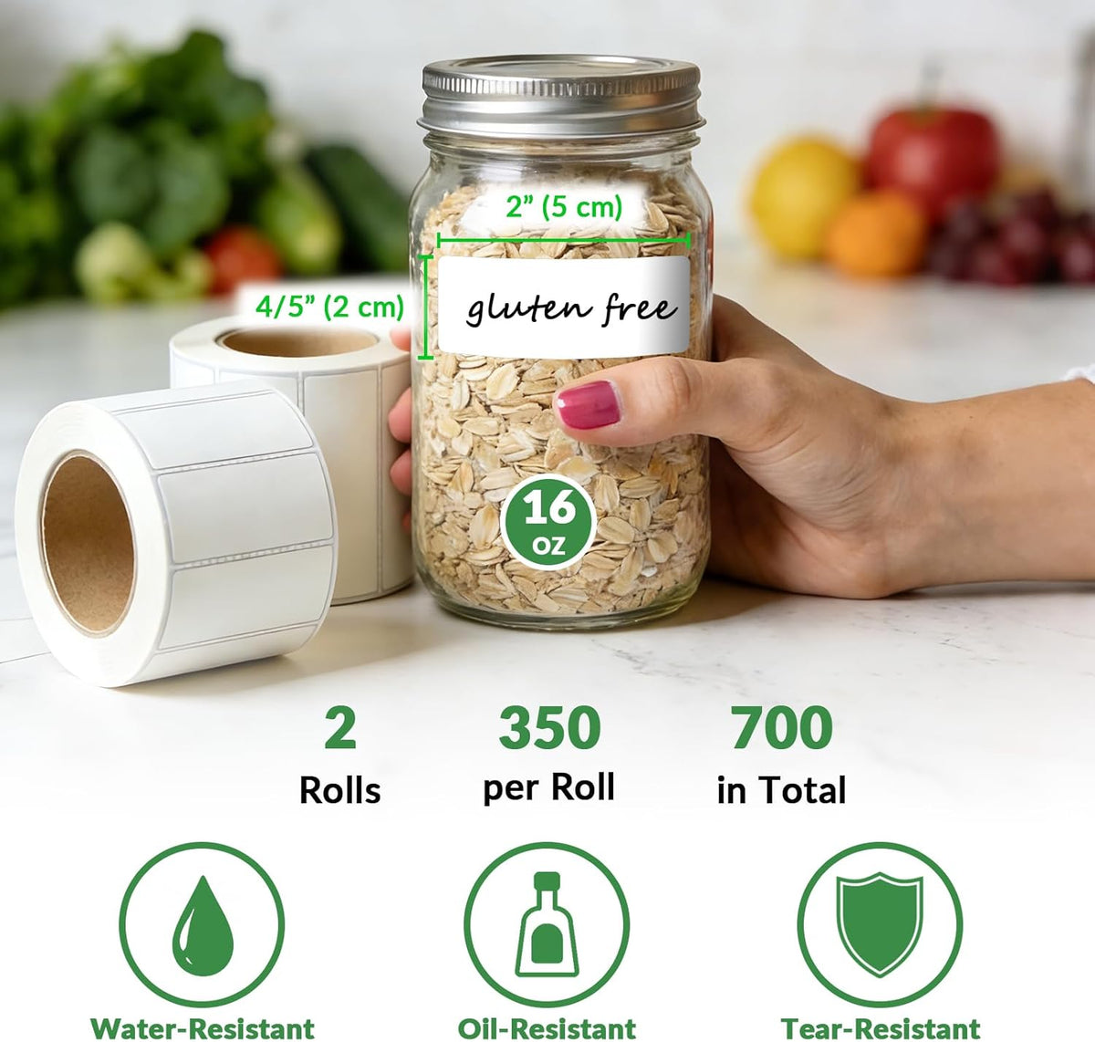 700 PCS Blank Removable Freezer Labels - Food Labels with Perforated Lines, for Meal Prep Containers (4/5" x 2", 2 Rolls, 350 Count/Roll)