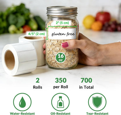 700 PCS Blank Removable Freezer Labels - Food Labels with Perforated Lines, for Meal Prep Containers (4/5" x 2", 2 Rolls, 350 Count/Roll)