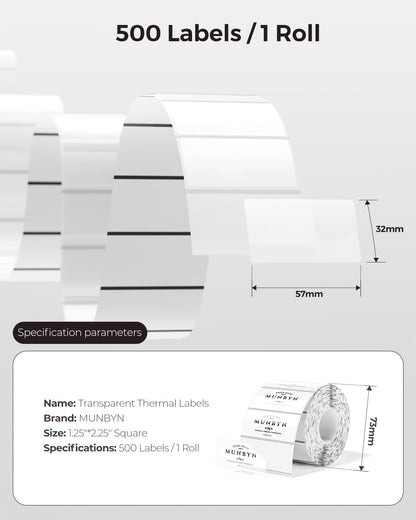 2 Inch Transparent Round Thermal Labels, 500 Sheets/1 Roll | Strong Adhesive & Waterproof & Tear-Resistant for Small Business, Bakery, Barcode, Inventory