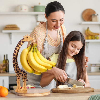 Giraffe Banana Holder Stand, Bamboo Banana Hanger with Stainless Steel Hook for Countertop or Under Cabinet – Decorative Banana Tree Fruit Holder for Even Ripening, Storage and Easy Access