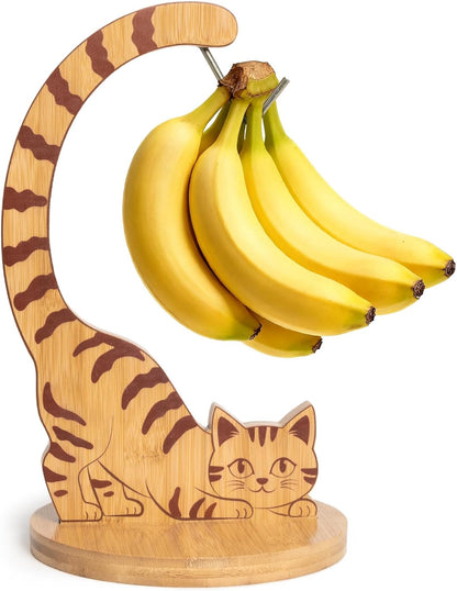 Giraffe Banana Holder Stand, Bamboo Banana Hanger with Stainless Steel Hook for Countertop or Under Cabinet – Decorative Banana Tree Fruit Holder for Even Ripening, Storage and Easy Access