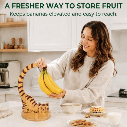 Giraffe Banana Holder Stand, Bamboo Banana Hanger with Stainless Steel Hook for Countertop or Under Cabinet – Decorative Banana Tree Fruit Holder for Even Ripening, Storage and Easy Access