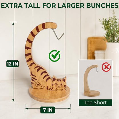 Giraffe Banana Holder Stand, Bamboo Banana Hanger with Stainless Steel Hook for Countertop or Under Cabinet – Decorative Banana Tree Fruit Holder for Even Ripening, Storage and Easy Access