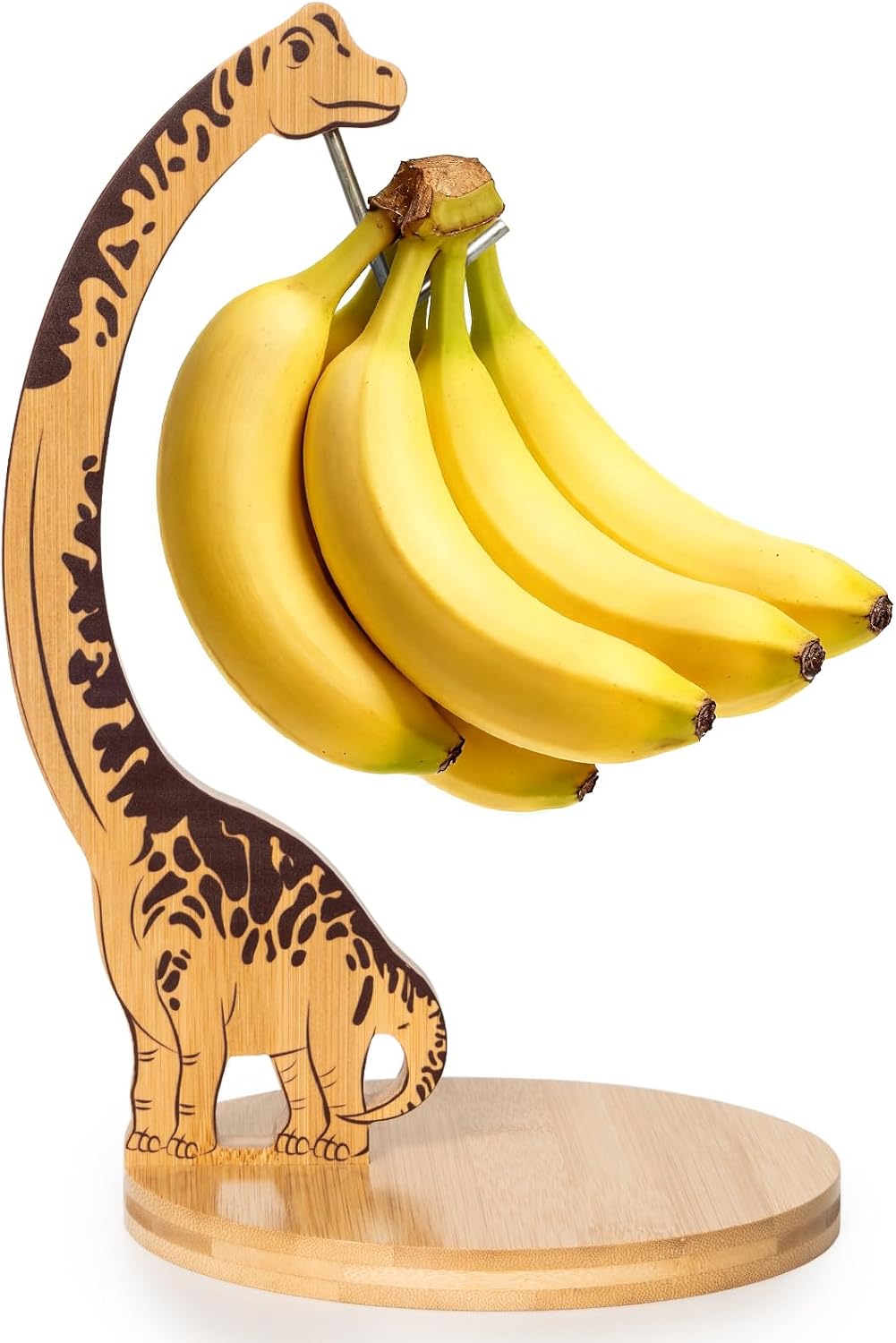Giraffe Banana Holder Stand, Bamboo Banana Hanger with Stainless Steel Hook for Countertop or Under Cabinet – Decorative Banana Tree Fruit Holder for Even Ripening, Storage and Easy Access
