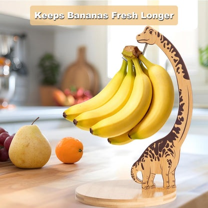 Giraffe Banana Holder Stand, Bamboo Banana Hanger with Stainless Steel Hook for Countertop or Under Cabinet – Decorative Banana Tree Fruit Holder for Even Ripening, Storage and Easy Access