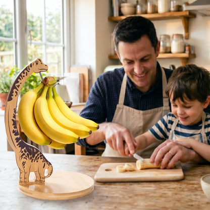 Giraffe Banana Holder Stand, Bamboo Banana Hanger with Stainless Steel Hook for Countertop or Under Cabinet – Decorative Banana Tree Fruit Holder for Even Ripening, Storage and Easy Access