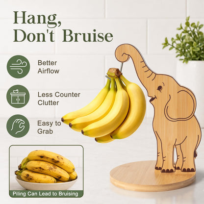 Giraffe Banana Holder Stand, Bamboo Banana Hanger with Stainless Steel Hook for Countertop or Under Cabinet – Decorative Banana Tree Fruit Holder for Even Ripening, Storage and Easy Access