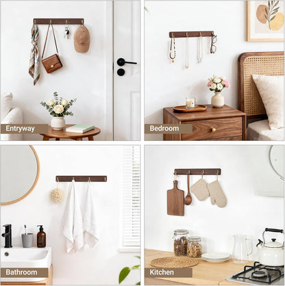 Wall Mug Holder, Wooden Coffee Cup Hanger Rack with 8 Hooks, Brown
