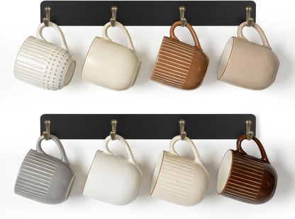 Wall Mug Holder, Wooden Coffee Cup Hanger Rack with 8 Hooks, Brown
