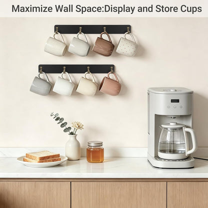 Wall Mug Holder, Wooden Coffee Cup Hanger Rack with 8 Hooks, Brown
