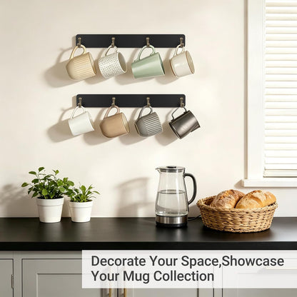 Wall Mug Holder, Wooden Coffee Cup Hanger Rack with 8 Hooks, Brown