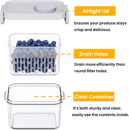 Dishwasher Safe Berry Keeper, Produce Saver, Clear Fruit Containers, BPA-Free Lettuce Keeper, Strawberry Container Keep Food Fresh, 3.8 Cup