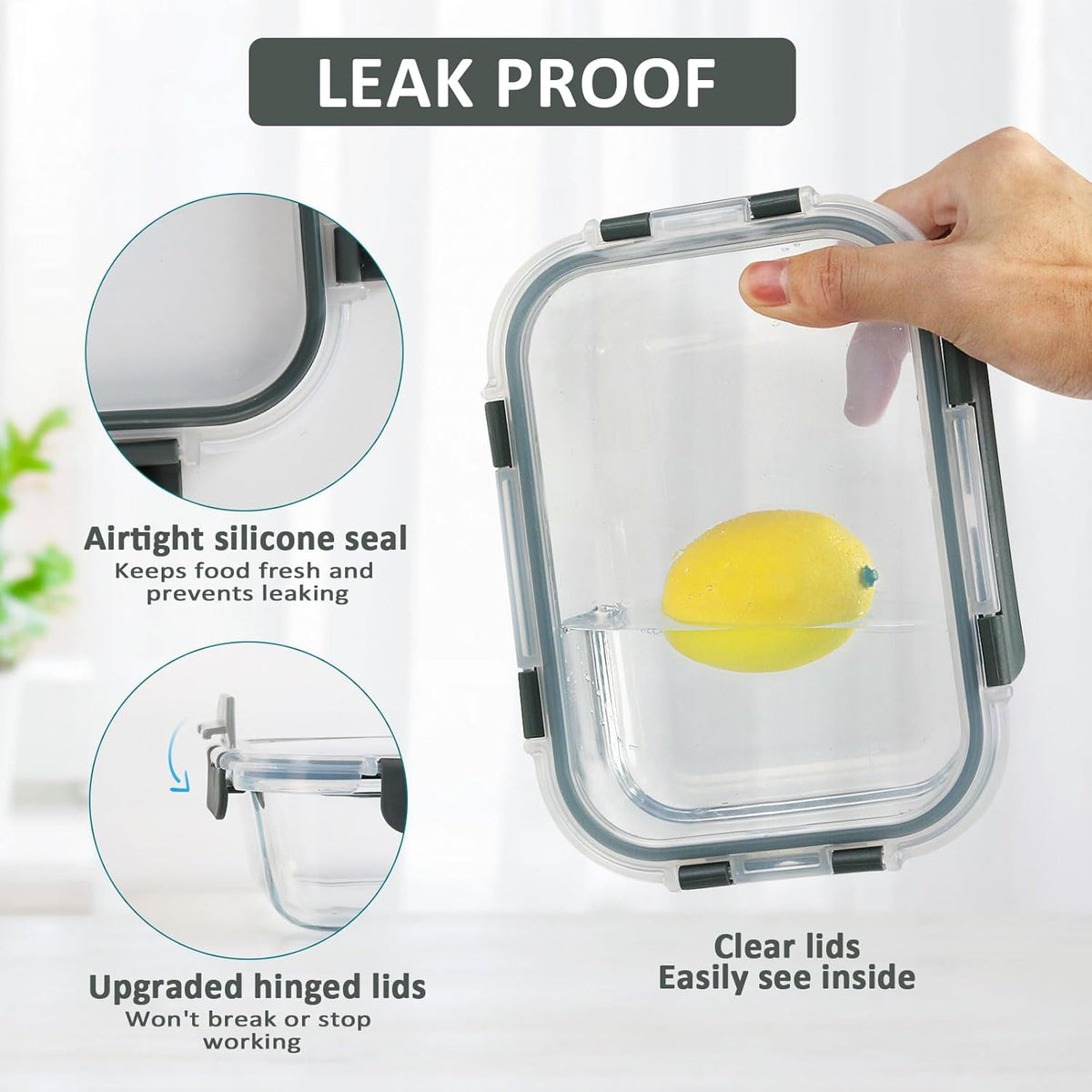 10 Pack Glass Food Storage Containers with Lids, Gray