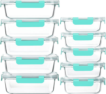 10 Pack Glass Food Storage Containers with Lids, Gray