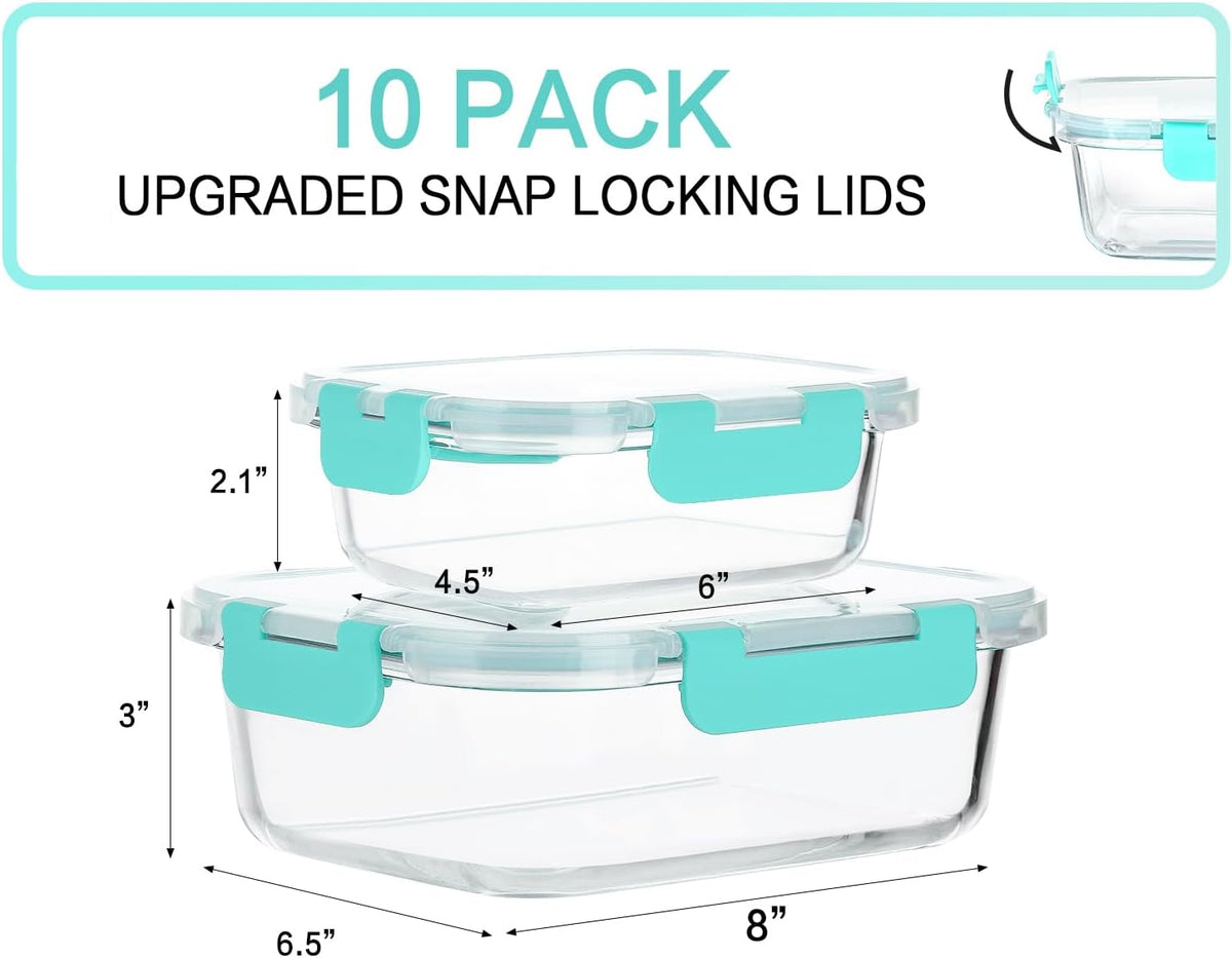 10 Pack Glass Food Storage Containers with Lids, Gray
