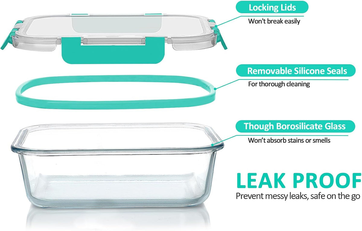 10 Pack Glass Food Storage Containers with Lids, Gray