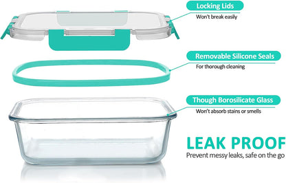10 Pack Glass Food Storage Containers with Lids, Gray