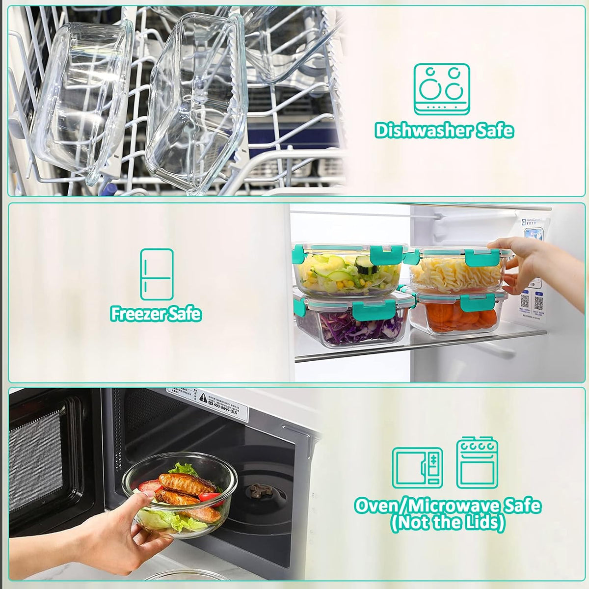10 Pack Glass Food Storage Containers with Lids, Gray