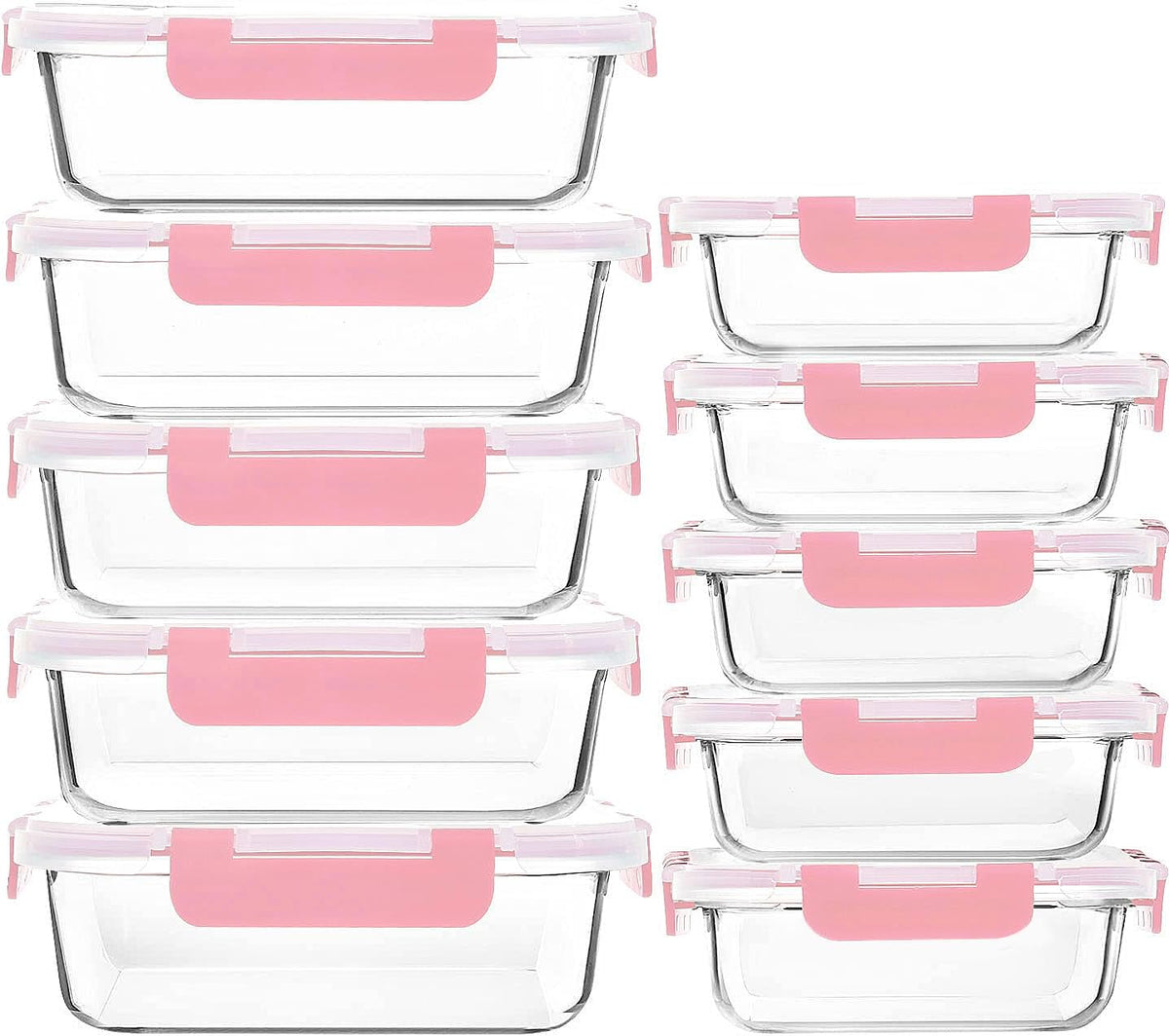 10 Pack Glass Food Storage Containers with Lids, Gray