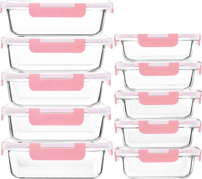 10 Pack Glass Food Storage Containers with Lids, Gray