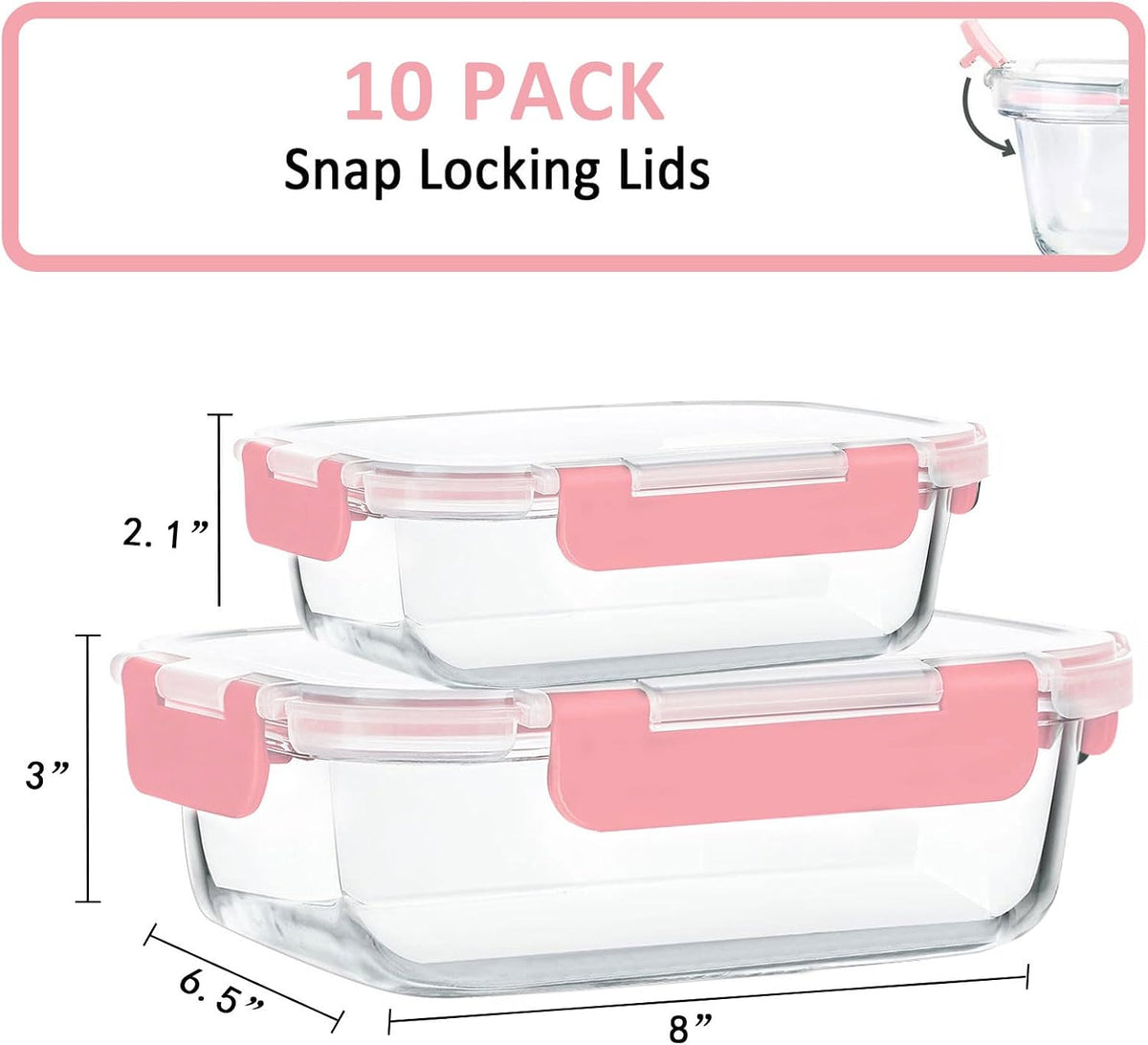 10 Pack Glass Food Storage Containers with Lids, Gray