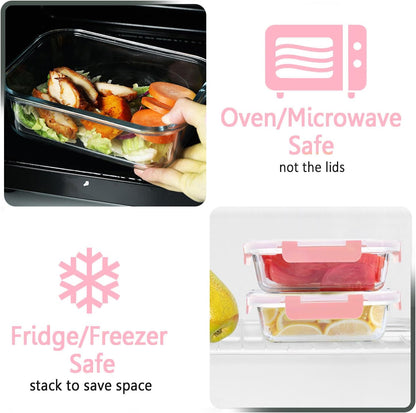 10 Pack Glass Food Storage Containers with Lids, Gray