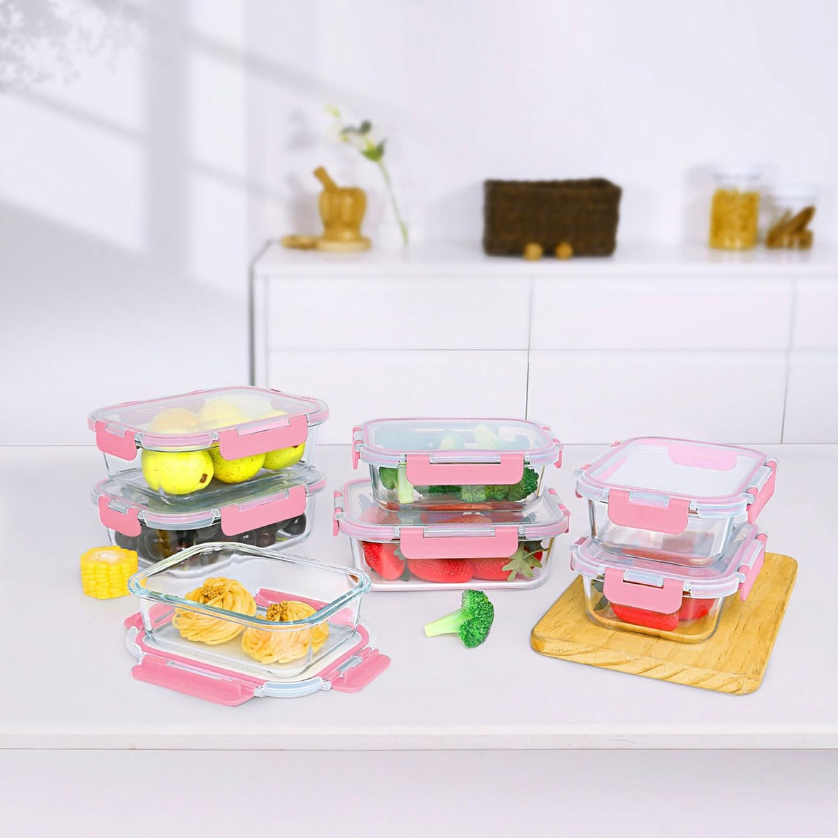 10 Pack Glass Food Storage Containers with Lids, Gray