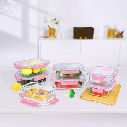 10 Pack Glass Food Storage Containers with Lids, Gray