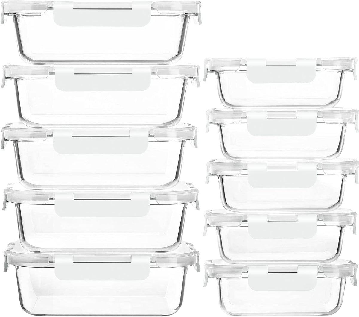 10 Pack Glass Food Storage Containers with Lids, Gray