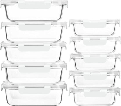 10 Pack Glass Food Storage Containers with Lids, Gray