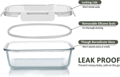 10 Pack Glass Food Storage Containers with Lids, Gray