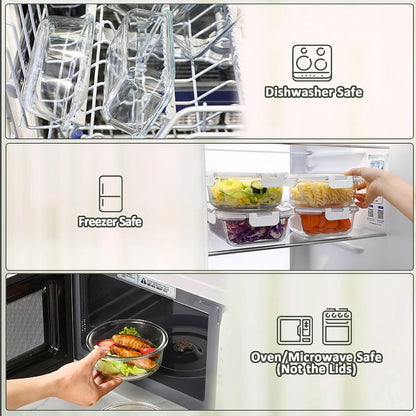 10 Pack Glass Food Storage Containers with Lids, Gray
