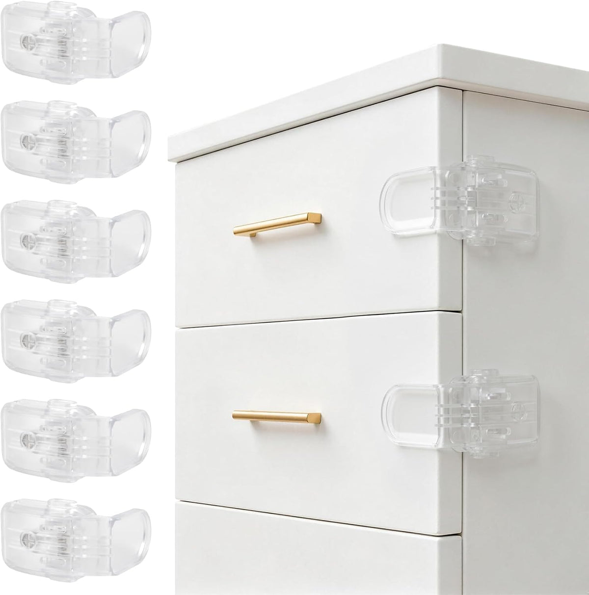 Roctee 6 Pack Drawer Baby Locks Clear, Baby Proof Locks for Side Drawers Pull Out Thin Dresser Kitchen Cabinet Bedside Tables, Safety Latch Child Proofing Clips