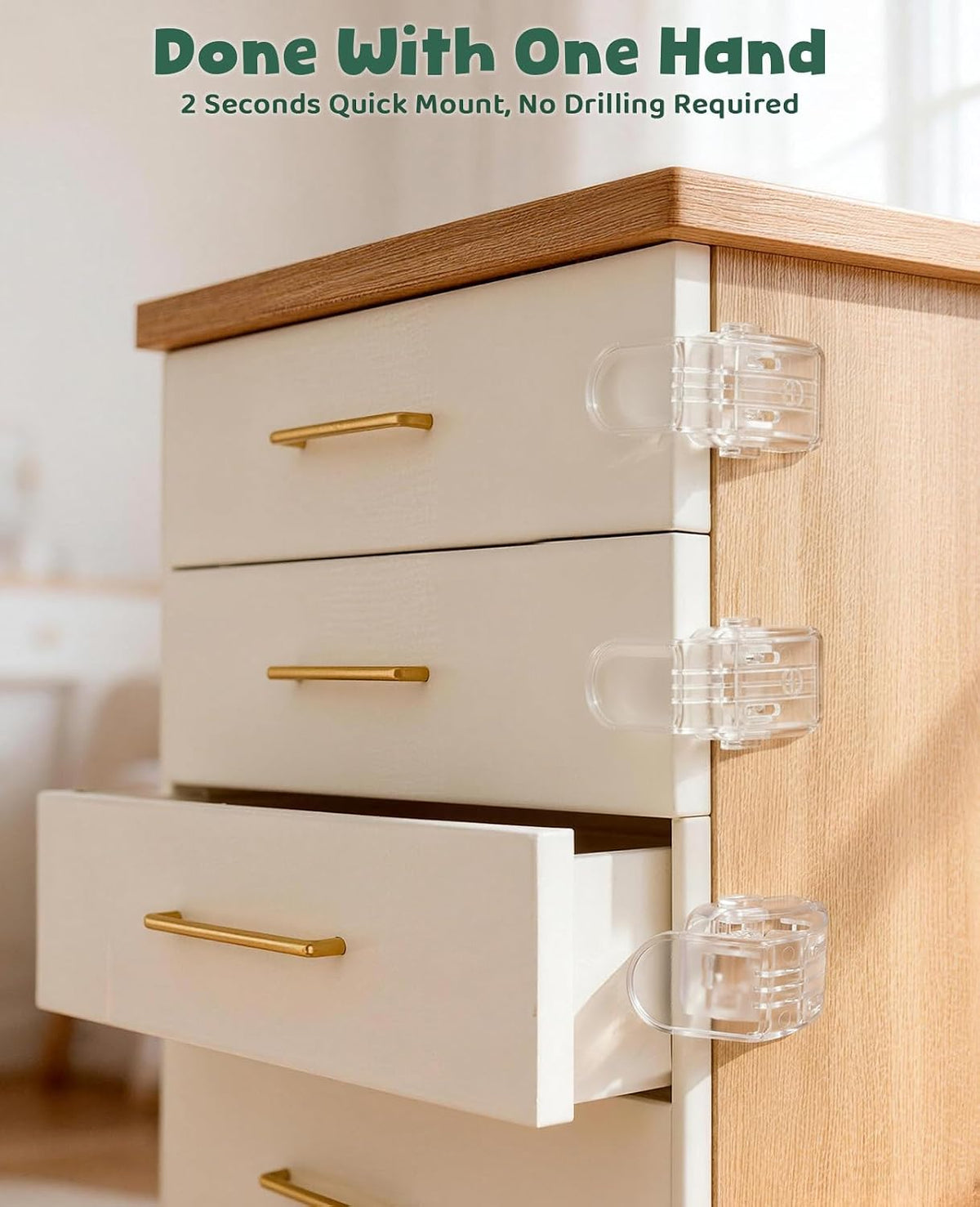 Roctee 6 Pack Drawer Baby Locks Clear, Baby Proof Locks for Side Drawers Pull Out Thin Dresser Kitchen Cabinet Bedside Tables, Safety Latch Child Proofing Clips