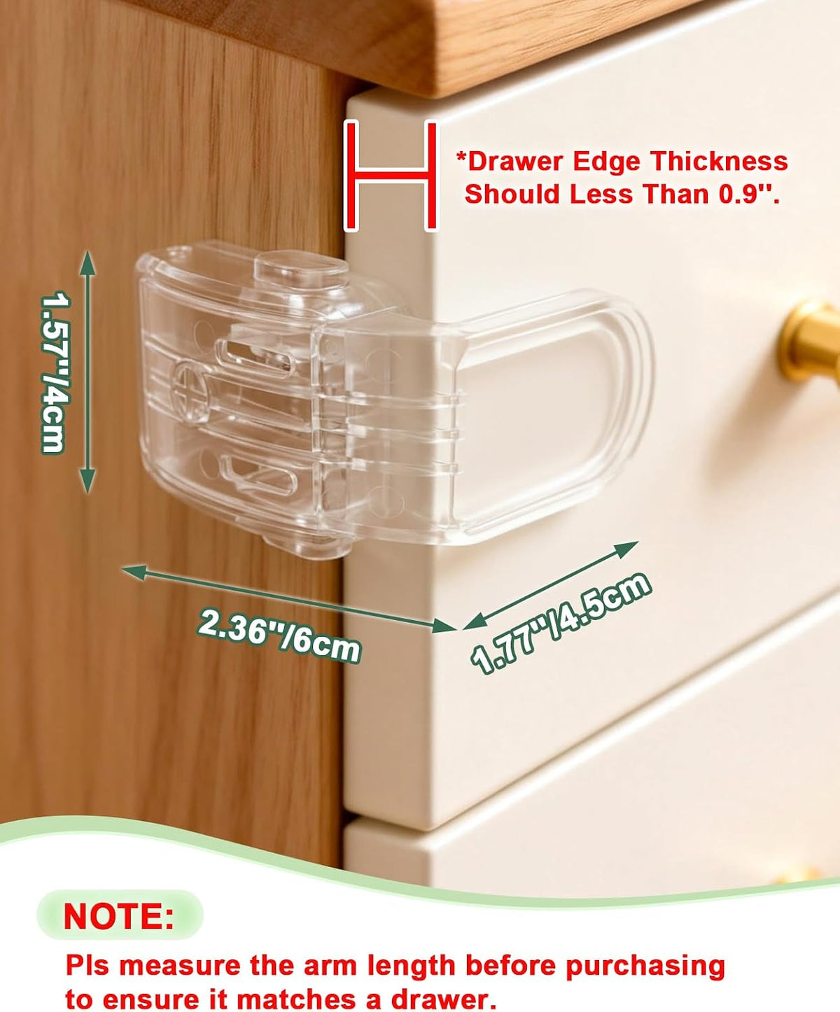 Roctee 6 Pack Drawer Baby Locks Clear, Baby Proof Locks for Side Drawers Pull Out Thin Dresser Kitchen Cabinet Bedside Tables, Safety Latch Child Proofing Clips