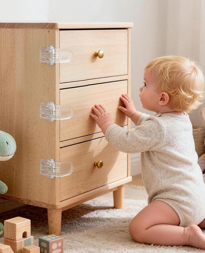 Roctee 6 Pack Drawer Baby Locks Clear, Baby Proof Locks for Side Drawers Pull Out Thin Dresser Kitchen Cabinet Bedside Tables, Safety Latch Child Proofing Clips