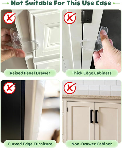 Roctee 6 Pack Drawer Baby Locks Clear, Baby Proof Locks for Side Drawers Pull Out Thin Dresser Kitchen Cabinet Bedside Tables, Safety Latch Child Proofing Clips